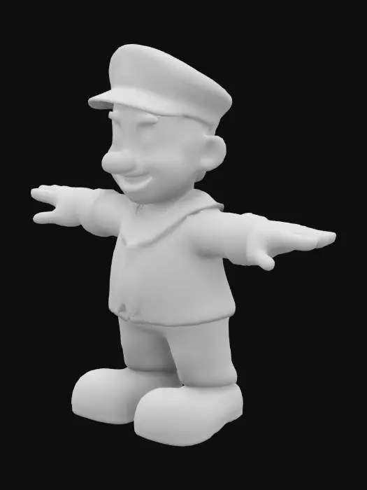 3D model for 3d Toony ww2 sailor in a t-pose, big strong forearms and a vintage cartoon look with exadurated other features