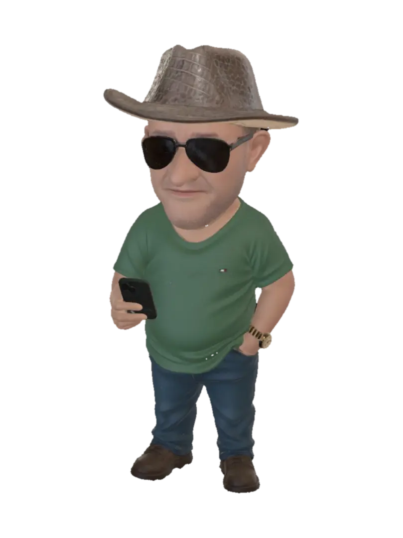 Cool Cowboy with a Smartphone 3D model, vytvořený pomocí AI