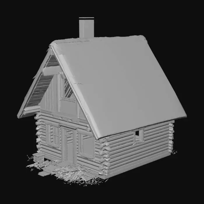 3D model for 破损不堪的木屋 屋顶上覆盖着雪 有室内结构
