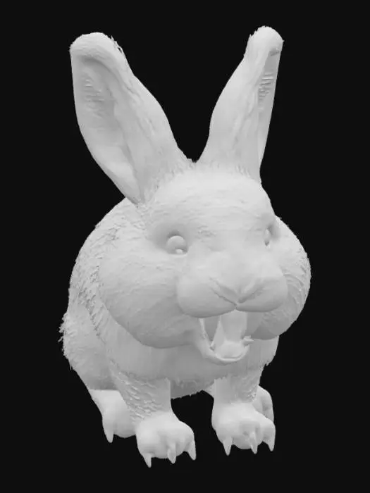 3D model for Пушистый белый саблезубый кролик с компактным, но крепким телосложением. Его мех невероятно густой и мягкий на ощупь, белоснежного цвета, создающий впечатление невинности. Однако из верхней челюсти выступают два угрожающих, длинных, острых саблевидных зуба, выполненных из кости или клыка, которые на ощупь гладкие и твердые. Глаза кролика ярко-красные, пронзительные, контрастирующие с белым мехом и придающие ему неожиданно хищный, но при этом странно милый вид. 4k, реалистично, игровые ресурсы, высокая детализация, ультрареалистично
