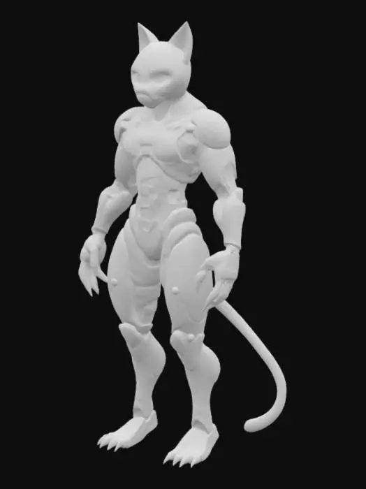 3D model for киборг высокий кот гуманоид в полный рост в стиле гиперреализм, гост ранер, сайфай, 4 к, игровой актив, высокодетализированный,
