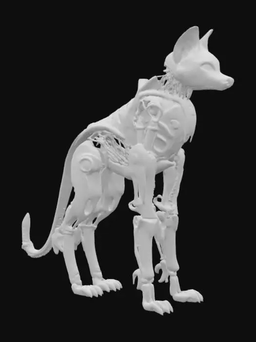 3D model for киборг высокий кот гуманоид в полный рост в стиле гиперреализм, гост ранер, сайфай, 4 к, игровой актив, высокодетализированный,
