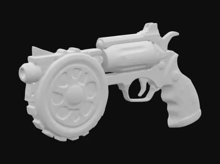 3D model for a comically large space revolver pistol. Have the wheel part be huge, #ChronoForgeWeapon#