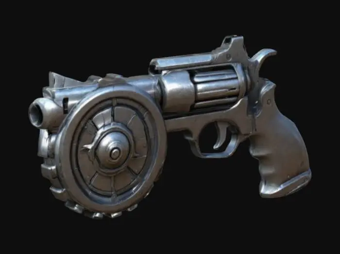 3D model for a comically large space revolver pistol. Have the wheel part be huge, #ChronoForgeWeapon#