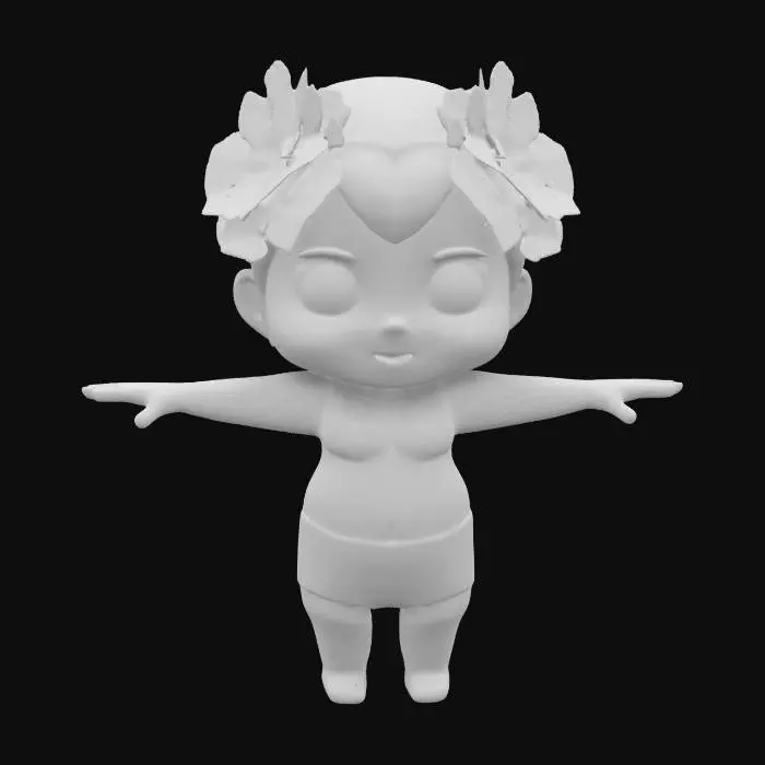 3D model for A hawaii girl.in t-pose, Neck long, with a little dumb expression. with Bra, Chibi art style. Well-proportioned. Clearly defined features. Highly detailed. Highly stylized. Walls and features are at least 2mm thick. Bold, recessed features with a depth of at least 2mm. Sharp, clean lines. Embossed features to rise at least 2mm above the surface. DND., #women#