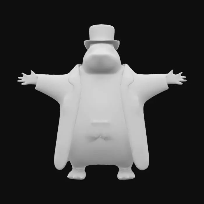 3D model for an anthropomorphic mole, dressed as a victorian gentleman, with a soft hat and a wool jacket. realistic style, beatrix potter character, soft lineaments, t pose
