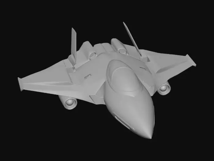 3D model for Futuristic space fighter, sleek aerodynamic design, forward-swept wings, single cockpit, dual ion engine thrusters at rear, matte white plating with red racing stripes, high tech, sci-fi, hard surface, 4k texture.