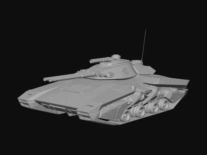 3D model for Stealth cyberpunk recon tank, low profile, sharp angular faceted armor, dark gray matte finish, silent hover pads, long-range sniper railgun, sensor pods, F-117 Nighthawk aesthetic, glowing red optics, hard-surface sci-fi design.