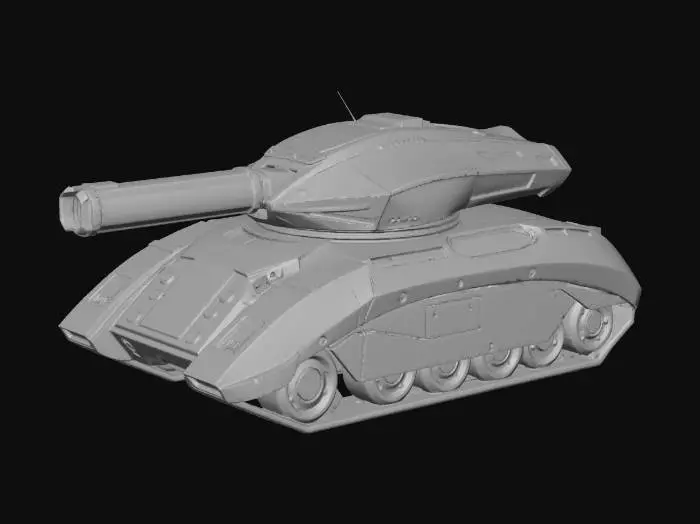 3D model for High-tech corporate cyberpunk tank, sleek aerodynamic hull, white ceramic armor plating, integrated laser turret, concealed wheels, blue neon light strips, minimal panel gaps, futuristic luxury military vehicle, smooth surfaces, 8k, symmetrical.
