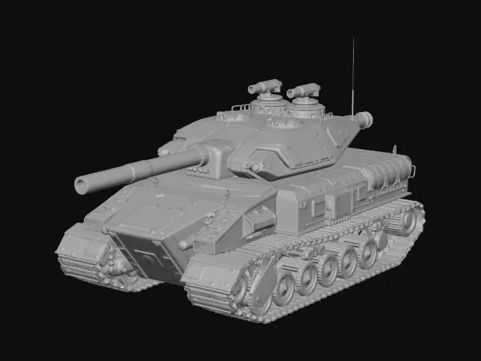 3D model for A super-heavy futuristic siege tank named "Goliath," massive scale, wide chassis with four independent heavy-duty caterpillar tracks. Thick sloped composite armor plating with visible rivets and bolt heads. Dual-barrel 150mm heavy railgun turret, reinforced front shield, rugged industrial military aesthetic. Matte forest camouflage with weathered steel edges and rust streaks. High-detail mechanical parts, 8k resolution, cinematic lighting, hard-surface sci-fi design, realistic military vehicle.