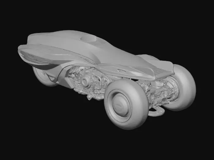 3D model for Futuristic cyberpunk hoverbike, glowing neon blue and pink light strips, sleek matte black carbon fiber hull, antigravity thrusters on bottom, aerodynamic cowling, digital dashboard, Akira style, high speed design, detailed mechanical parts, 4k texture, unreal engine 5 render style.