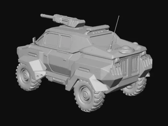 3D model for Futuristic police riot tank, matte white and blue law enforcement colors, reinforced transparent armored glass canopy, roof-mounted sonic cannon, modular storage compartments, heavy-duty run-flat tires, sleek urban aesthetic, volumetric emergency lights.