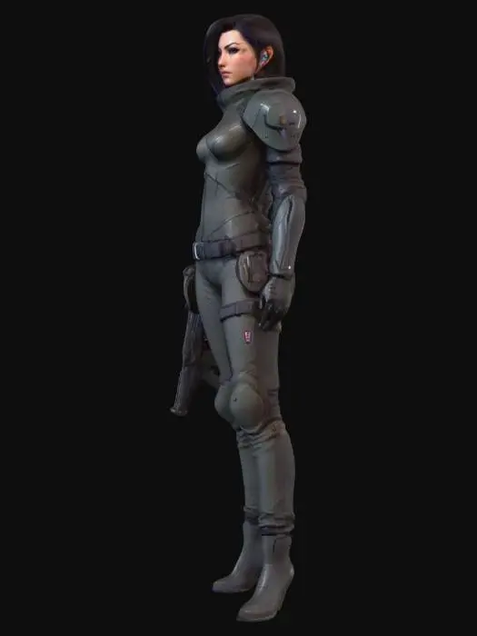 3D model for Female Protagonist, sexy, cyberpunk themed, hunter, athletic, beautiful, full body view