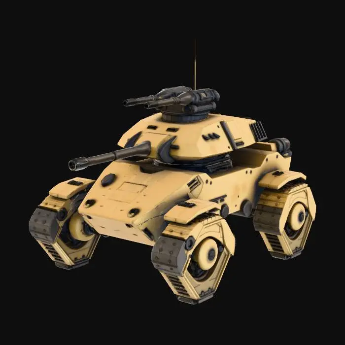 3D model for A hyper-realistic bipedal futuristic tank, heavy industrial walker, standing on two powerful mechanical hydraulic legs with digitigrade joints. The main body is a low-profile armored hull. At the head/top is a rotating unmanned spherical turret equipped with a dual-barreled railgun and advanced sensor arrays. Thick sloped composite armor plating, desert digital camouflage, exposed pistons and wiring in the leg joints. Weathered metal texture, matte finish, cinematic lighting. Hard-surface sci-fi design, 8k resolution, highly detailed mechanical engineering aesthetic, standing in a neutral pose on a flat surface.