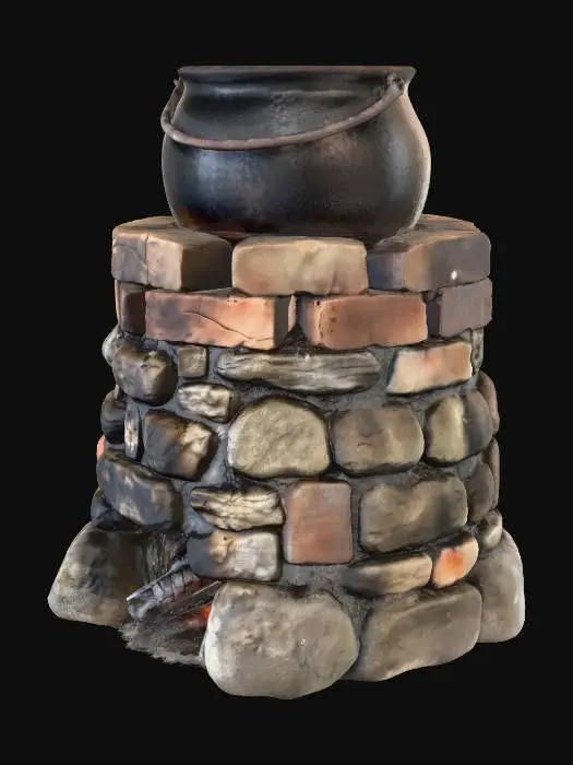 3D model for Cauldron on a Stone Hearth
