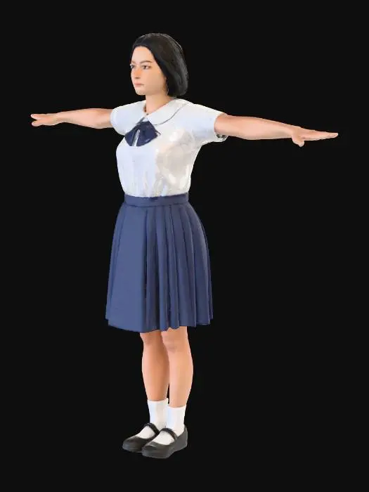 3D model for East-Asian Schoolgirl T-Pose
