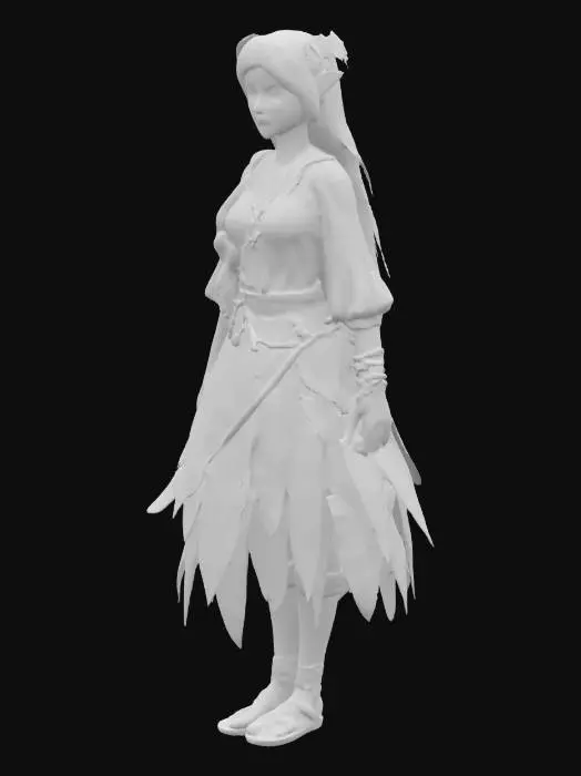 3D model for a dwarven wood elf woman who wears a skirt of leaves