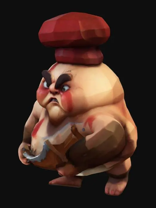 3D model for low poly Pudge: Butcher in Dota 1 in the style of cartoon, cute