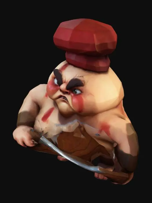 3D model for low poly Pudge: Butcher in Dota 1 in the style of cartoon, cute