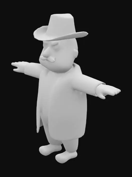 3D model for T-post of a stereotypic Gangster from the prohibition era cartoon style with a cigar in his mouth. no objects in his hands