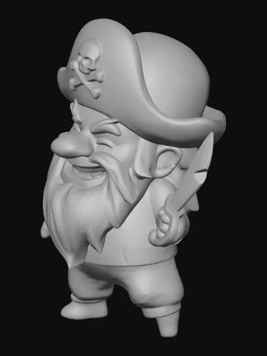 3D model for Ein kleiner Piraten Gnom mit langem Bart und einem Piratenhut auf dem Kopf. in der Hand hält er einen kleinen Säbel. Die Figur ist lustig und frech. Die Konturen einfach und leicht druckbar