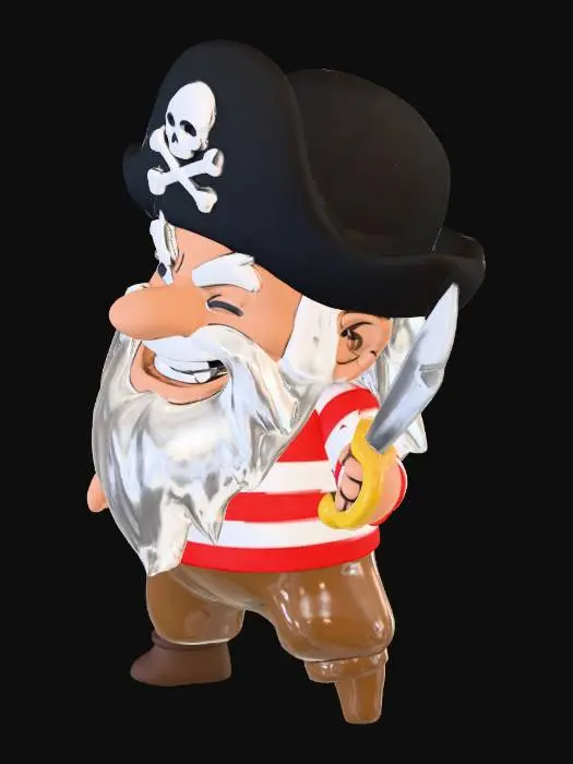 3D model for Ein kleiner Piraten Gnom mit langem Bart und einem Piratenhut auf dem Kopf. in der Hand hält er einen kleinen Säbel. Die Figur ist lustig und frech. Die Konturen einfach und leicht druckbar
