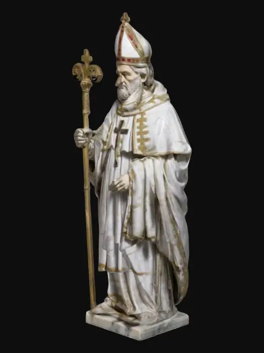 3D model for Marble statue of a 7th century Italian bishop, in Catholic vestments, wearing a Catholic mitre, with a staff in his hand.