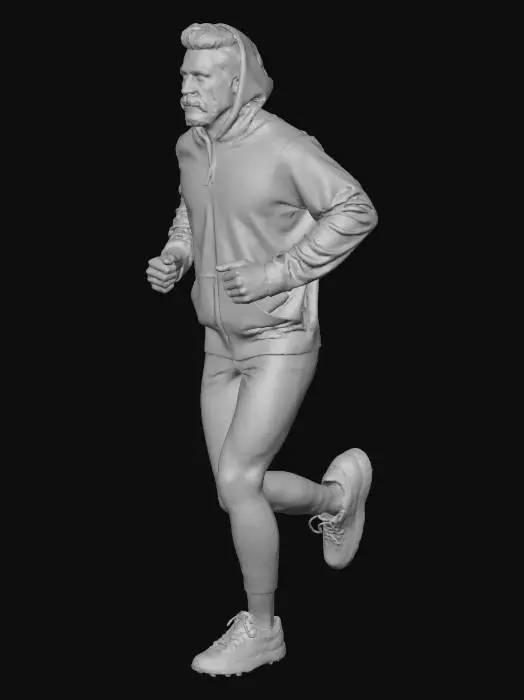 3D model for create a hoodied man whose running looking behind saced his face is blurred