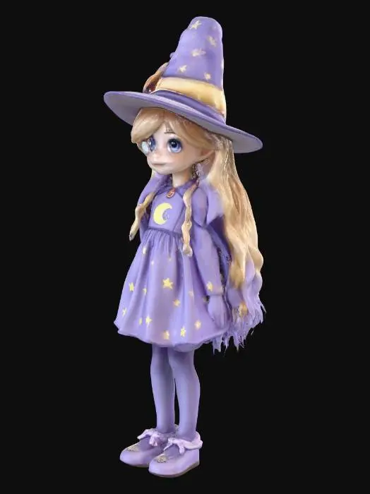 3D model for Creame un personaje infantil, con dunción didáctica, basado en el cuento "Estelina, la Hechicera de Luz" de la editorial Babidibú.. Tiene que ser una hechicera rubia, con aspecto de niña, el pelo largo, y ropa acorde a su personaje. Tiene apariencia amable y amigable, es tierna y dulce.