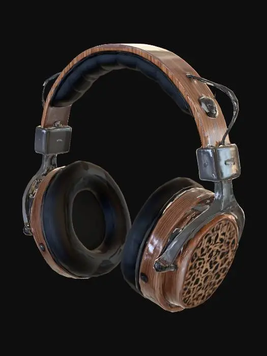 3D model for cyberpunk style headset with wood and ceramic finish with a funky touch