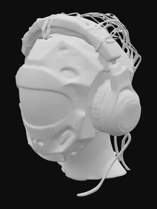 3D model for cyberpunk style headset with wood and ceramic finish with a funky touch