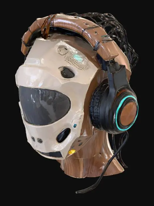 3D model for cyberpunk style headset with wood and ceramic finish with a funky touch