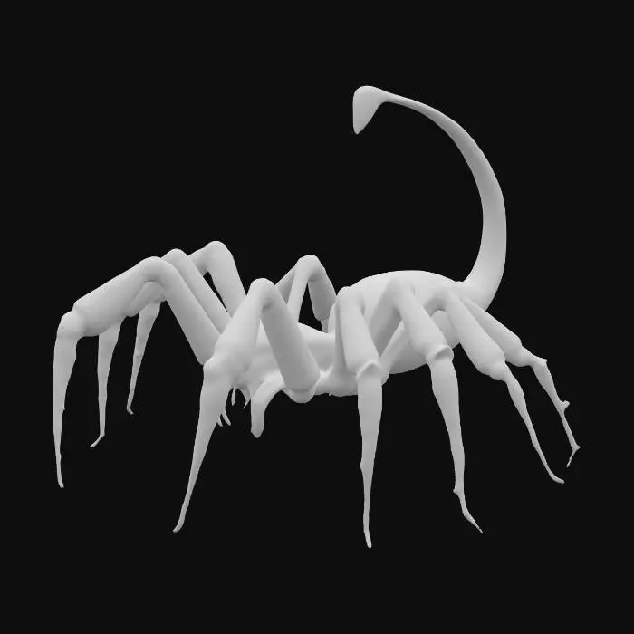 3D model for cyberpunk style spider with black body, and red accent with small head and big tail with long legs with yellow tips