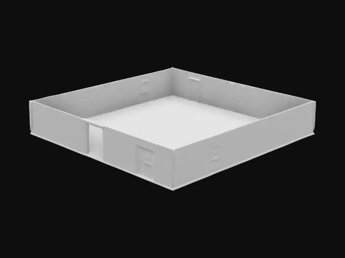 3D model for #valentine#, Surreal life-like realistic 3d  double-wide trailer house with only two doors, with one window in the far back of the room against the back wall and one closet door against the right wall by the front end of the room towards the right,  one main door on the right front wall and wall behind camera view with no windows, there is a single window and a hard wood floor and plastered ceiling, and white wall panneling the room is 38" width by 78" wide by 6 feet height by 24" depth