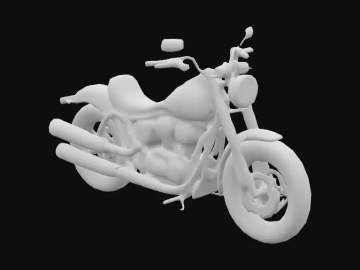 3D model for A Harley-Davidson motorcycle Fat Boy model with a big turbo exhaust, intricate, detailed, chromatic