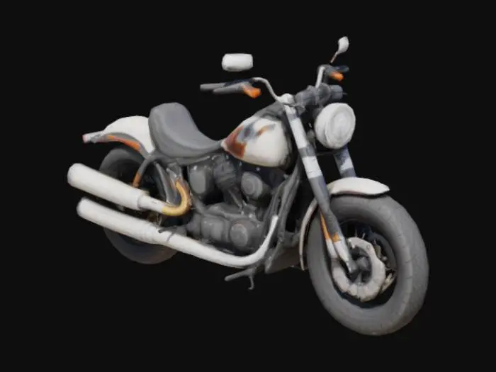 3D model for A Harley-Davidson motorcycle Fat Boy model with a big turbo exhaust, intricate, detailed, chromatic