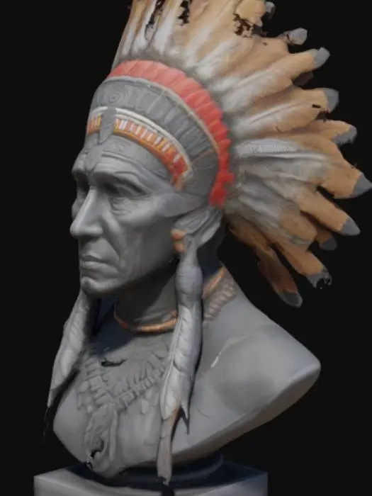 3D model for Bust of American Indian chieftain pointing out, intricate,  detailed, realistic