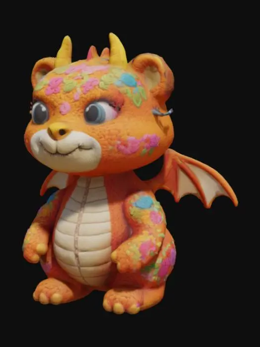 3D model for An embroidery yarn dragon teddy bear, intricate, beautiful design, detailed textile, needlework, high definition, 8k, sharp focus, trending on Artstation, hyperdetailed, photorealistic, kindergarten theme, fantasy, bedroom background, cute, wooly