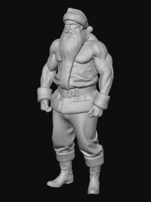 3D model for Black Santa Claus, bodybuilder, muscle, strong, shirtless, wearing Santa's costume, touch, white long beard #Christmas2025#