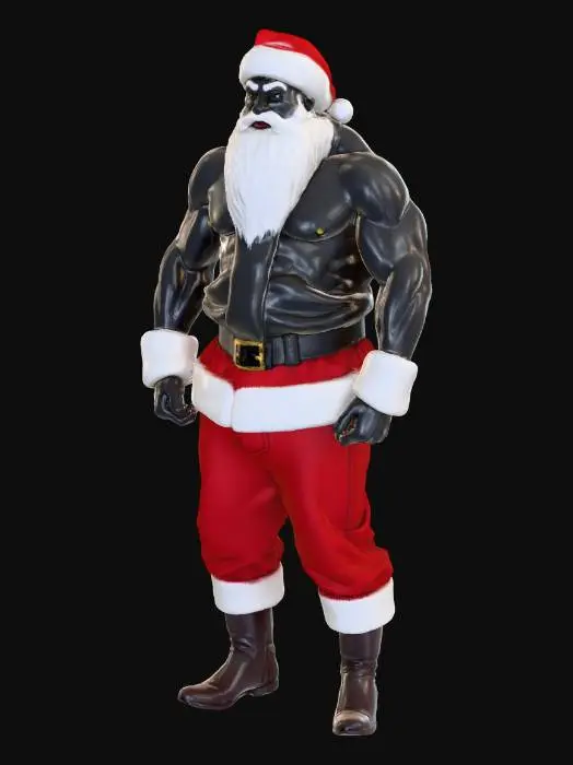 3D model for Black Santa Claus, bodybuilder, muscle, strong, shirtless, wearing Santa's costume, touch, white long beard #Christmas2025#
