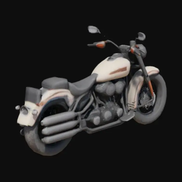 3D model for A Harley-Davidson motorcycle Fat Boy model with a big turbo exhaust on both sides, symmetrical, intricate, detailed, chromatic
