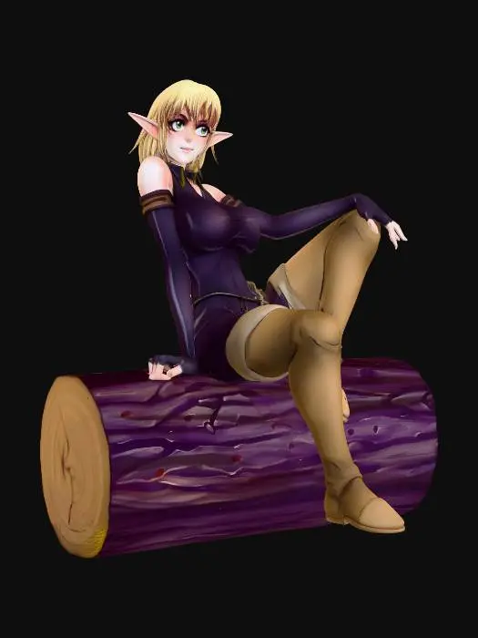 3D model for Elven Scout on a Log