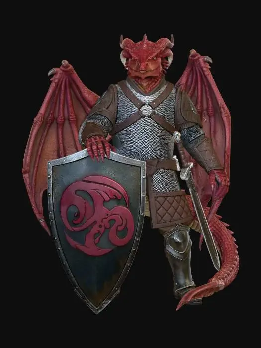 3D model for Crimson Dragonborn Fighter Bastigon DnD