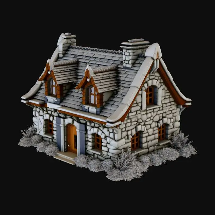 3D model for A large small stone house with 4 bedrooms in the style of DnD