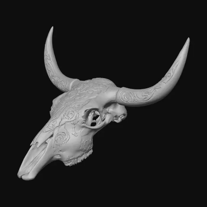 3D model for Bullskull with intricate floral engravings deeply carved out of the bone
