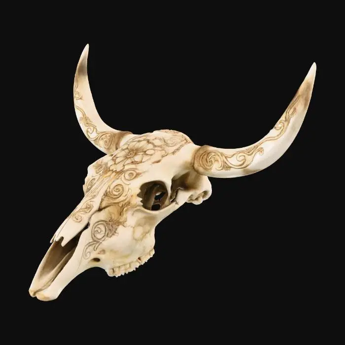 3D model for Bullskull with intricate floral engravings deeply carved out of the bone