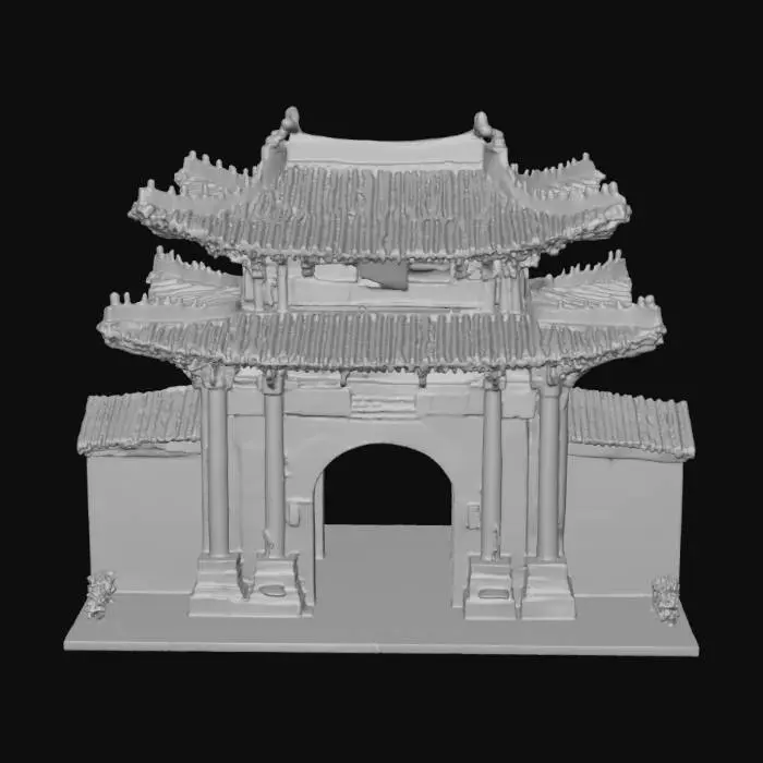 3D model for 3d 애니메이션 스타일의 건물을 만들고싶다. 오버워치 그래픽 스타일로 한국의 광화문을 만들어줘.
