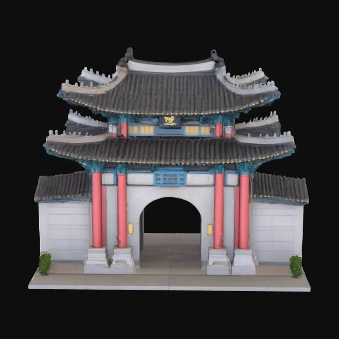 3D model for 3d 애니메이션 스타일의 건물을 만들고싶다. 오버워치 그래픽 스타일로 한국의 광화문을 만들어줘.
