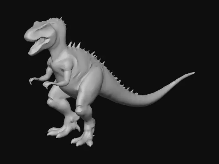 3D model for tiranosaurio rex biomecánico con colores morados y con pantalones de licra