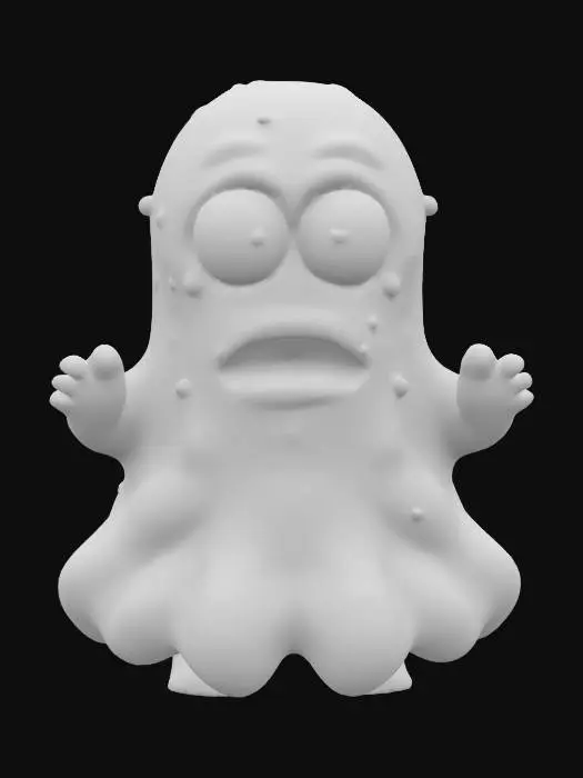 3D model for fantasy slime gooey blob ghost, massive body, body gradually forming from mud, wobbly stance, detailed cute shocked face, extremely detailed, high sharp resolution texture